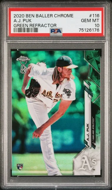 2020 Ben Baller Chrome Green Refractor A.J. Puk #116 card image