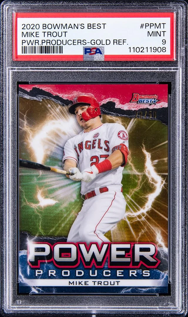 2020 Bowman Best Mike Trout Power Producers Gold Refractor #PPMT card image