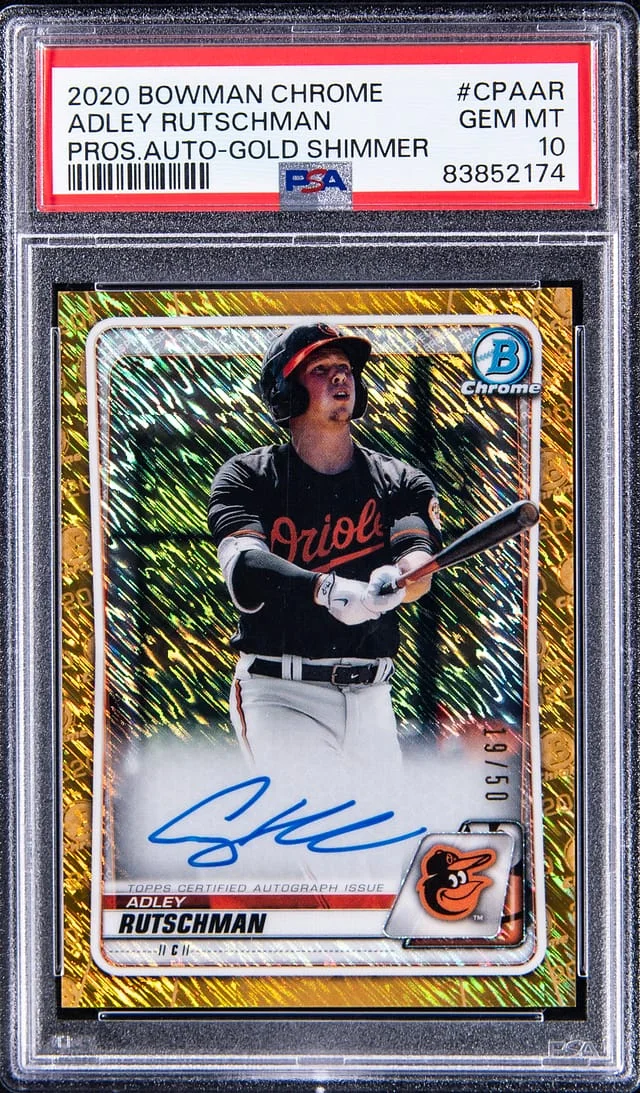 2020 Bowman Chrome Adley Rutschman Prospect Autographs Gold Shimmer Refractor #CPA-AR card image