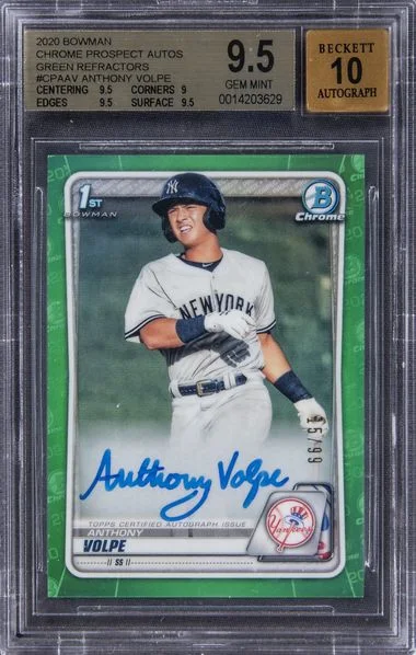 2020 Bowman Chrome Anthony Volpe Prospect Autos Refractors Green #CPAAV card image