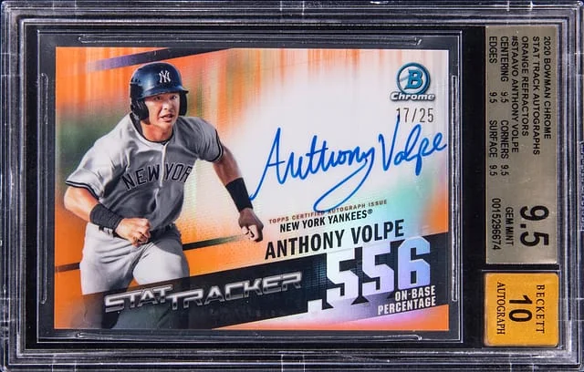 2020 Bowman Chrome Anthony Volpe Stat Track Autographs Orange Refractors #STA-AVO card image
