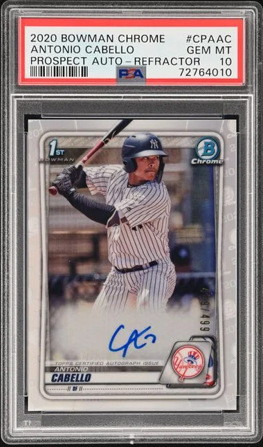 2020 Bowman Chrome Antonio Cabello Prospect Autograph Blue Refractor #CPA-AC card image