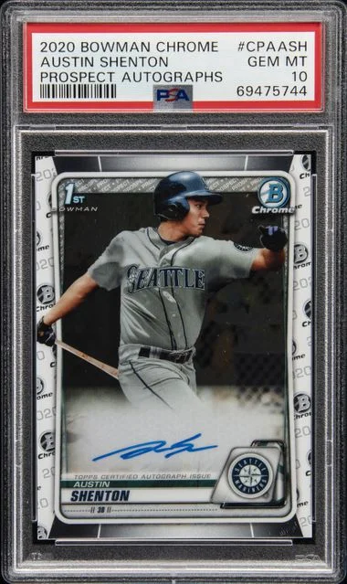2020 Bowman Chrome Austin Shenton Prospect Autograph Blue Refractor #CPA-ASH card image