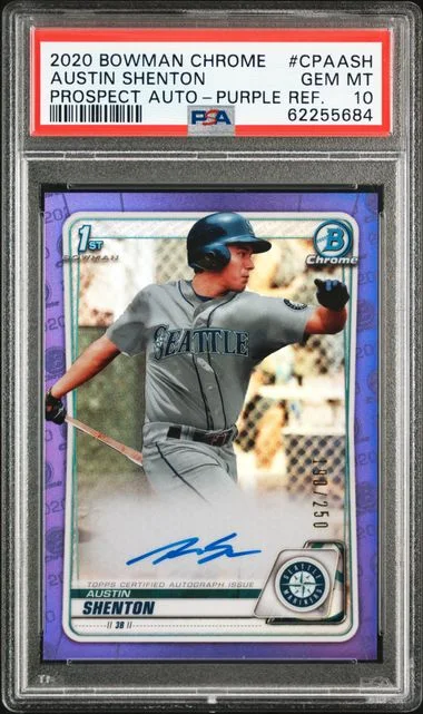 2020 Bowman Chrome Austin Shenton Prospect Autographs Purple Refractor #CPAASH card image