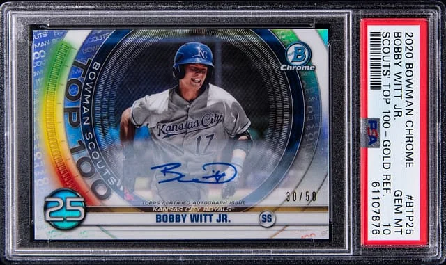 2020 Bowman Chrome Bobby Witt Jr. Scouts' Top 100 Gold Refractor #BTP25 card image