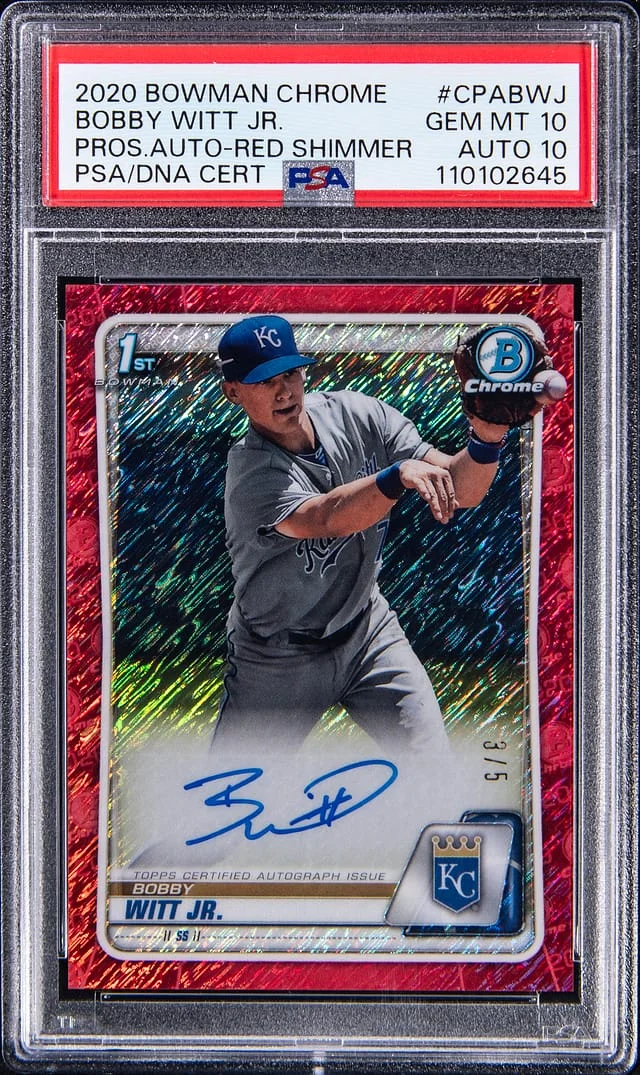 2020 Bowman Chrome Bobby Witt Jr. Prospect Autographs Red Shimmer Refractor #CPA-BWJ card image