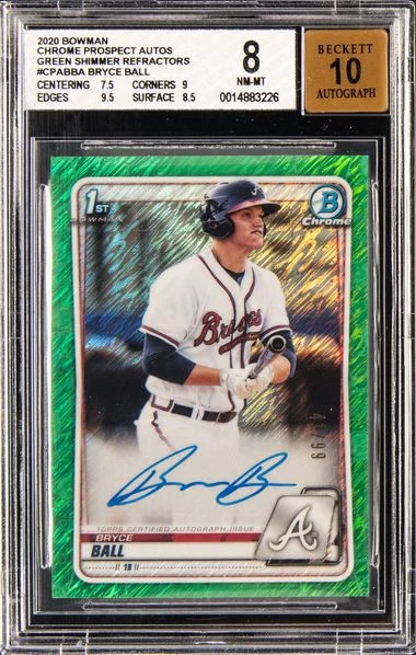 2020 Bowman Chrome Bryce Ball Prospect Autographs Green Shimmer Refractor #CPA-BBA card image