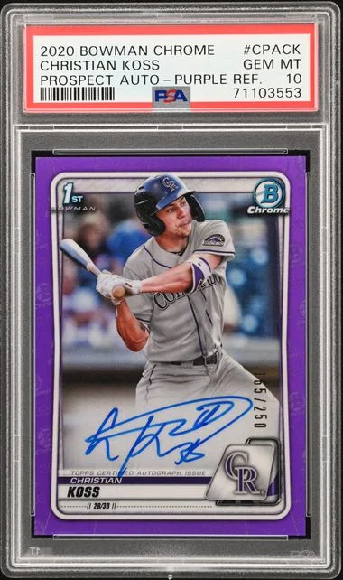 2020 Bowman Chrome Christian Koss Prospect Autographs Blue Refractor #CPACK card image