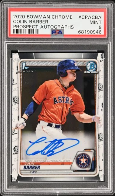 2020 Bowman Chrome Colin Barber Prospect Autographs Red Wave #CPACBA card image