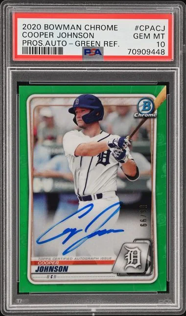 2020 Bowman Chrome Cooper Johnson Prospect Autographs Green Refractor #CPA-CJ card image