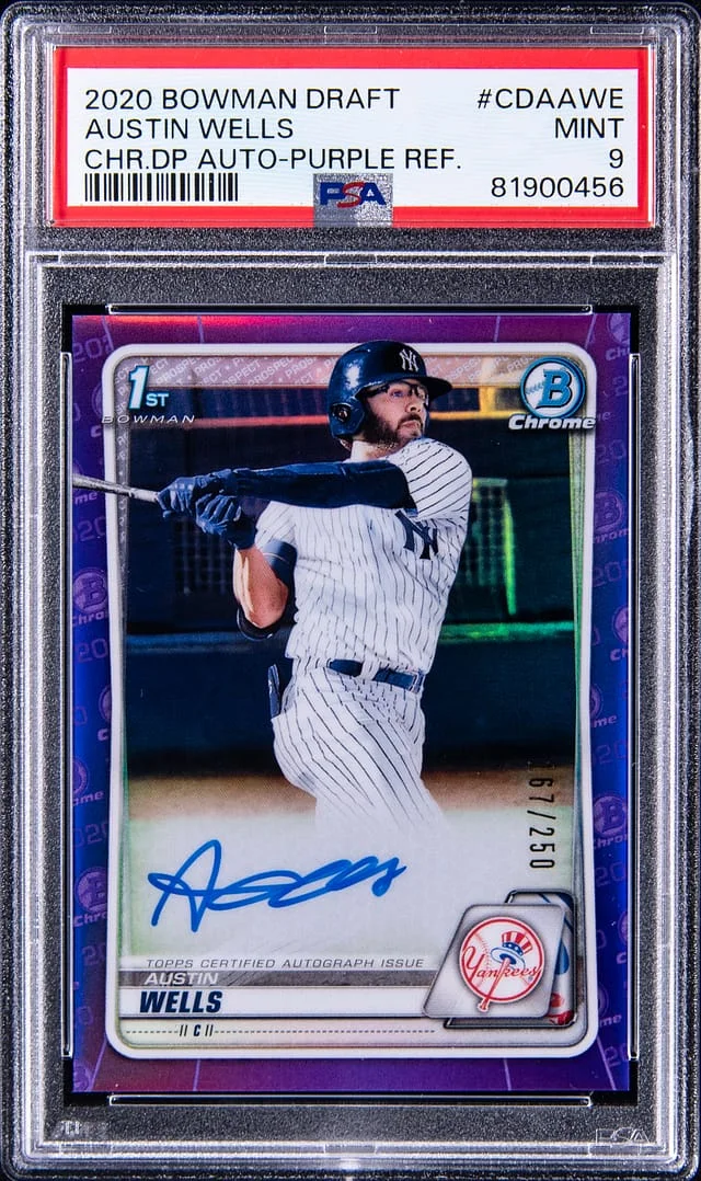 2020 Bowman Chrome Draft Austin Wells Picks Autograph Purple Refractor #CDAAWE card image