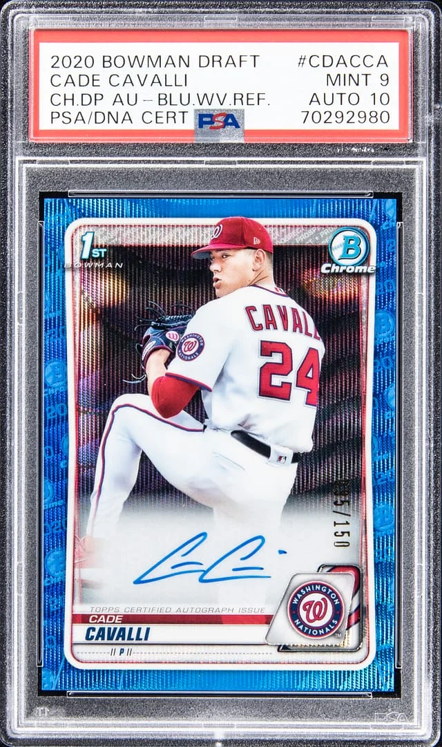 2020 Bowman Chrome Draft Cade Cavalli Picks Autograph Blue Wave Refractor #CDACCA card image