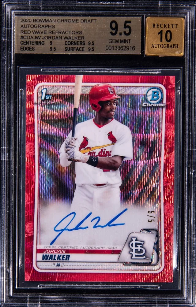 2020 Bowman Chrome Draft Jordan Walker Autographs Red Wave Refractor #CDA-JW card image