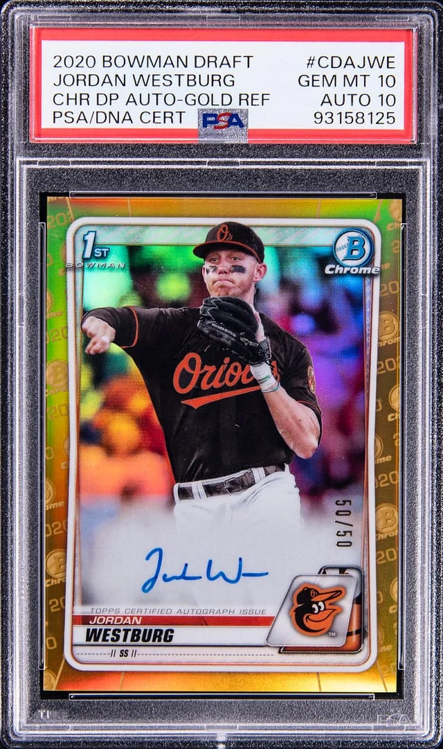 2020 Bowman Chrome Draft Jordan Westburg Picks Autograph Gold Refractor #CDAJWE card image