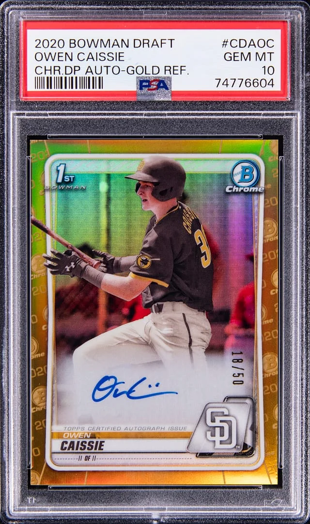 2020 Bowman Chrome Draft Owen Caisseie Pick Autograph Gold Refractor #CDAOC card image