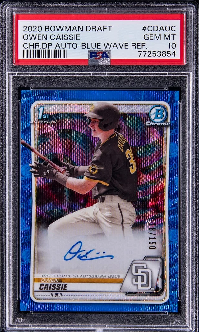 2020 Bowman Chrome Draft Owen Caissie Pick Autograph Blue Wave Refractor #CDAOC card image