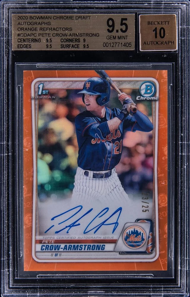 2020 Bowman Chrome Draft Pete Crow-Armstrong Prospect Autographs Orange Refractor #CDA-PC card image