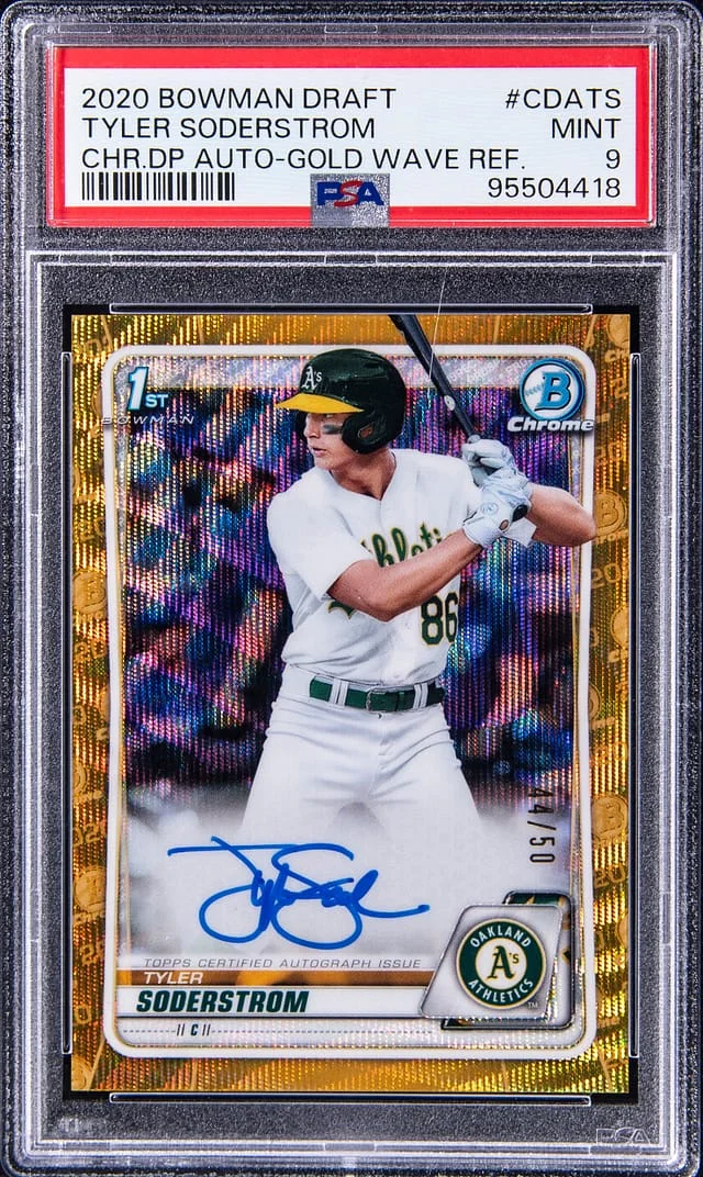 2020 Bowman Chrome Draft Tyler Soderstrom Prospects Autograph Gold Wave Refractor #CDATS card image