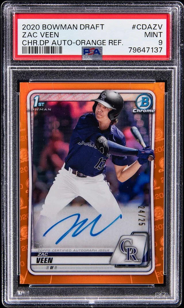 2020 Bowman Chrome Draft Zac Veen Picks Autograph-Orange Refractor #CDA-ZV card image