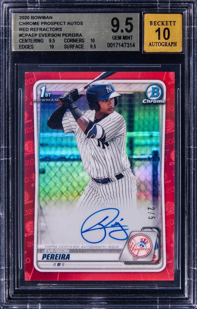 2020 Bowman Chrome Everson Pereira Prospect Autographs Red Refractor #CPA-EP card image