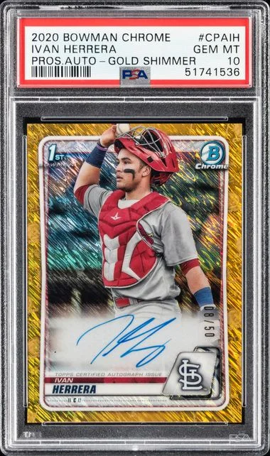 2020 Bowman Chrome Ivan Herrera Prospect Autographs Gold Shimmer #CPAIH card image