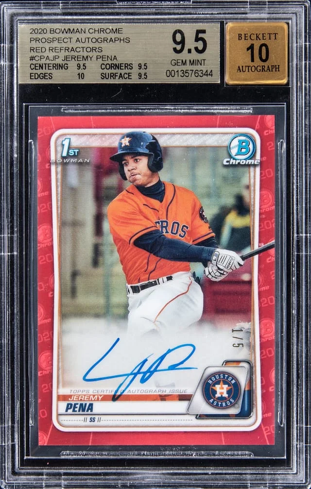 2020 Bowman Chrome Jeremy Pena Prospect Autographs Red Refractor #CPA-JP card image