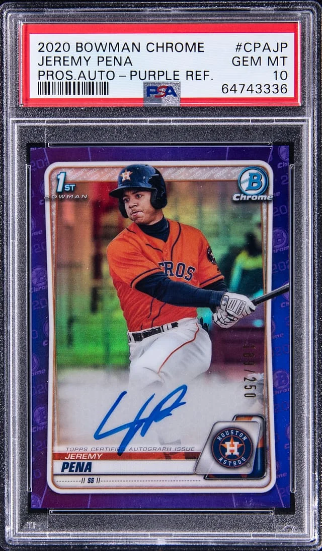 2020 Bowman Chrome Jeremy Pena Prospect Autographs Blue Refractor #CPAJP card image