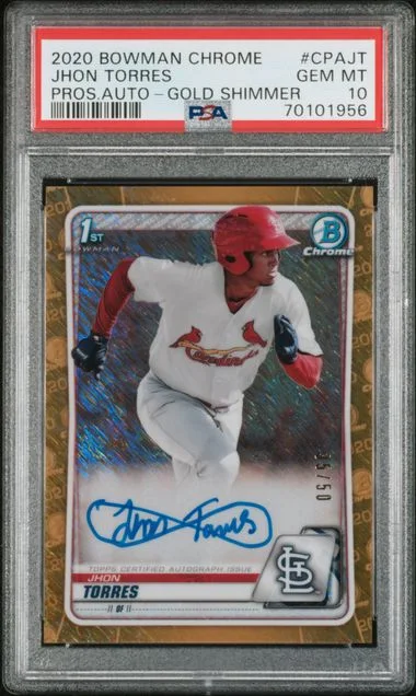2020 Bowman Chrome Jhon Torres Prospect Autographs Gold Shimmer Refractor #CAP-JT card image
