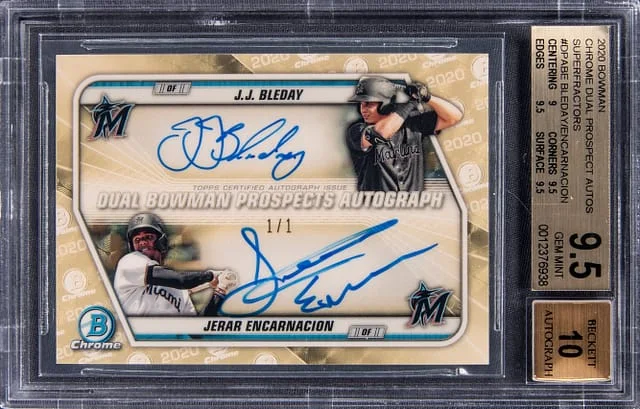 2020 Bowman Chrome J.J. Bleday/Jerar Encarnacion Dual Prospect Autographs SuperFractor #DPA-BE card image