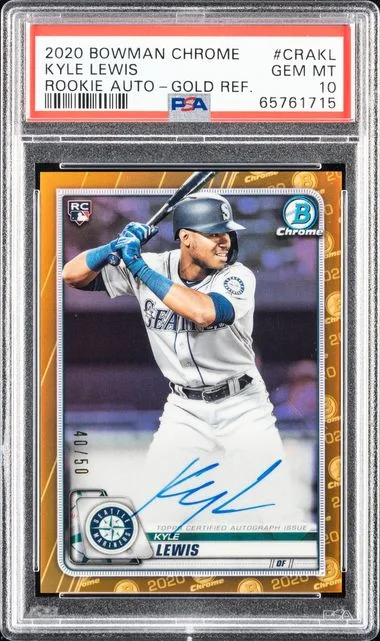 2020 Bowman Chrome Kyle Lewis Autographs Gold Refractor #CRAKL card image
