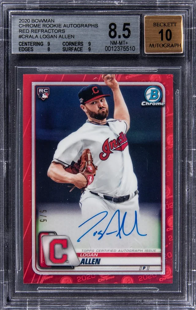 2020 Bowman Chrome Logan Allen Autographs Red Refractor #CRA-LA card image