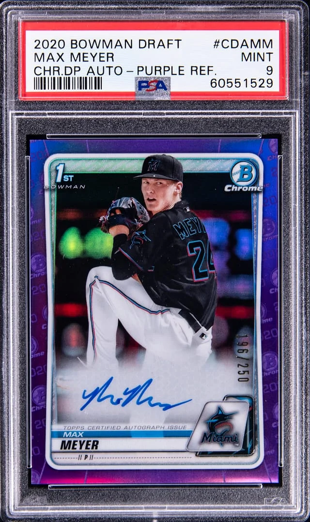 2020 Bowman Chrome Max Meyer Prospects Autograph Purple Refractor #CDAMM card image