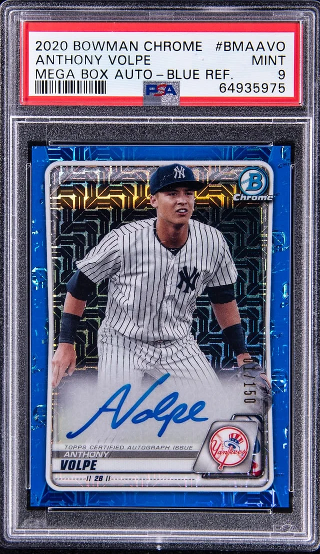 2020 Bowman Chrome Mega Box Autograph Blue Refractor Anthony Volpe #no-number card image
