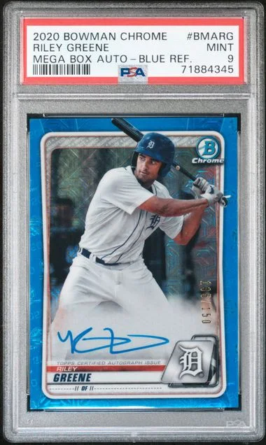 2020 Bowman Chrome Mega Box Autographs Blue Refractor Bmarg Riley Greene #no-number card image