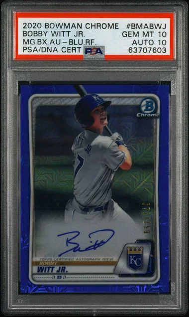2020 Bowman Chrome Mega Box Bobby Witt Jr. Autographs Blue Refractor #BMA-BWJ card image