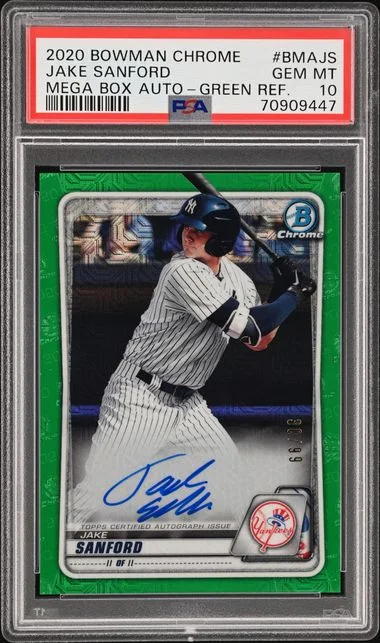 2020 Bowman Chrome Mega Box Jake Sanford Autographs Green Refractor #BMA-JS card image