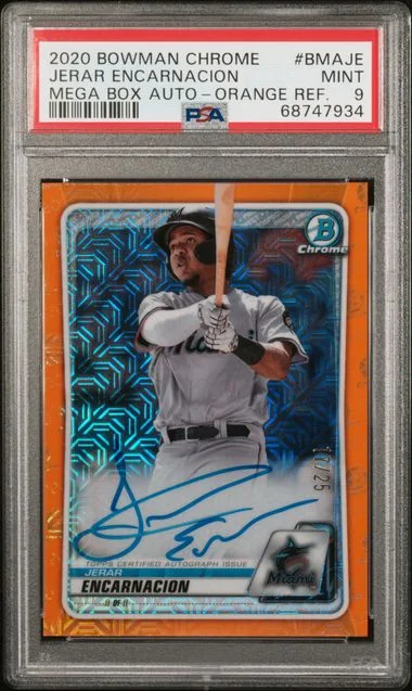2020 Bowman Chrome Mega Box Jerar Encarnacion Autographs Orange Refractor #BCMA-JE card image