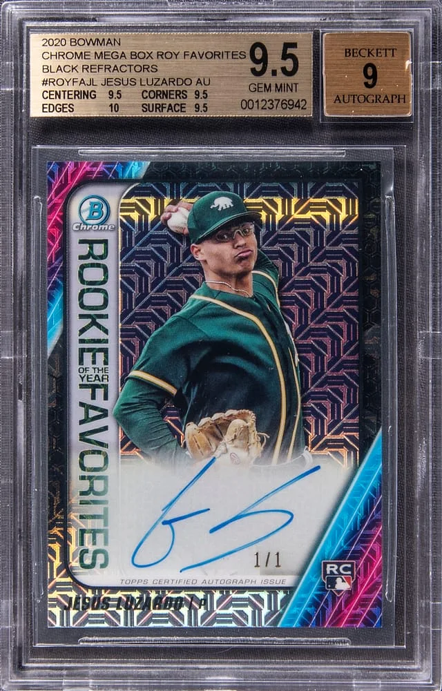 2020 Bowman Chrome Mega Box Jesus Luzardo ROY Favorites Black Refractor #ROYFA-JL card image
