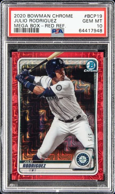 2020 Bowman Chrome Mega Box Julio Rodriguez Red Refractor #BCP19 card image