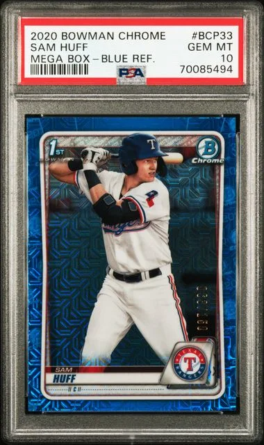 2020 Bowman Chrome Mega Box Sam Huff Blue Refractor #BCP-33 card image