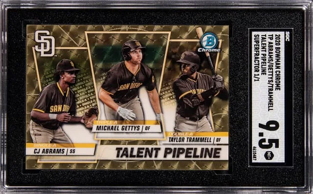 2020 Bowman Chrome Michael Bettys/Taylor Trammell/CJ Abrams Talent Pipeline Superfractor #TP-SDP card image