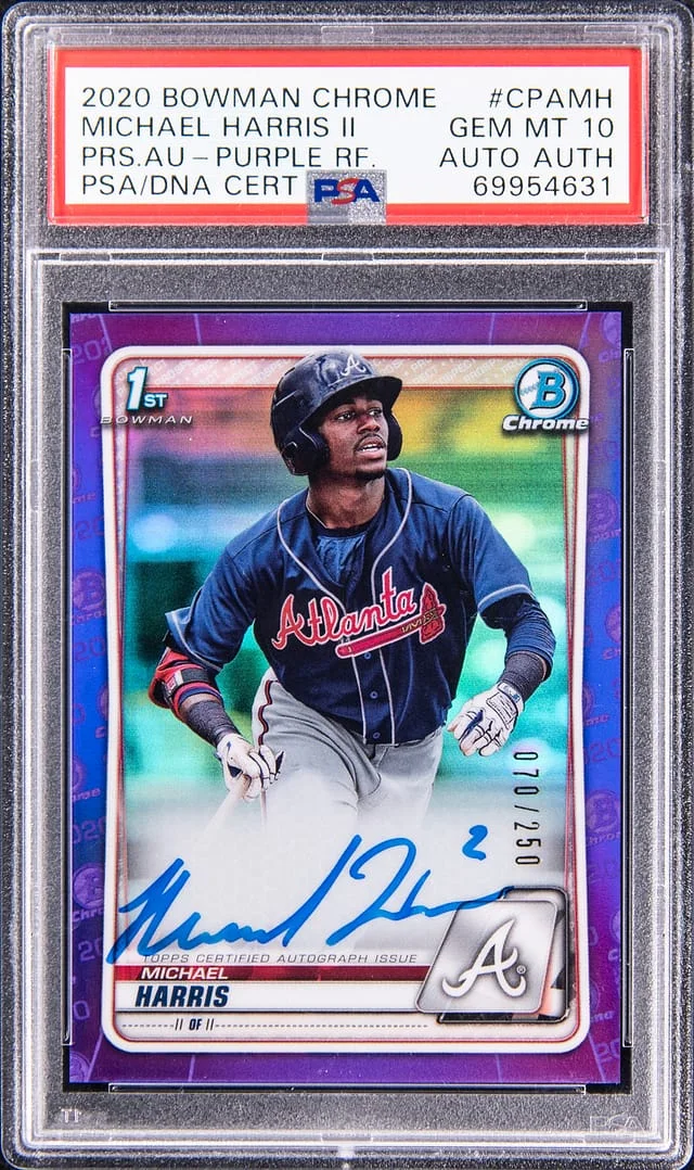 2020 Bowman Chrome Michael Harris II Prospect Autographs Purple Refractor #CPA-MH card image