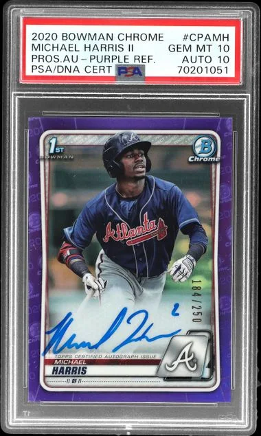 2020 Bowman Chrome Michael Harris III Prospect Autographs Purple Refractor #CPA-MH card image