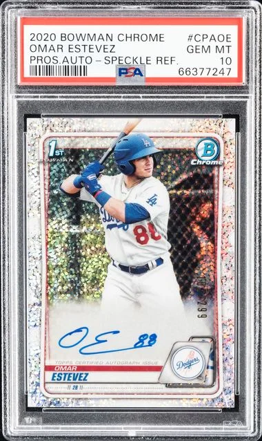 2020 Bowman Chrome Omar Estevez Prospect Autographs Speckle Refractor #CPAOE card image