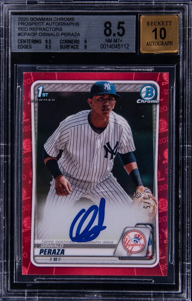 2020 Bowman Chrome Oswald Peraza Prospect Autograph Gold Refractor #CPA-OP card image