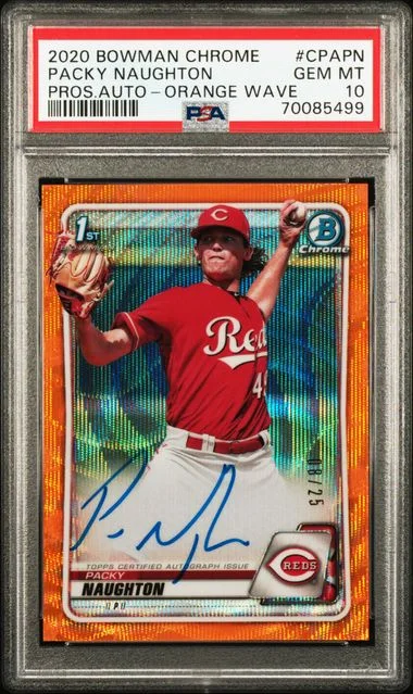 2020 Bowman Chrome Packy Naughton Prospect Autographs Orange Wave #CPA-PN card image