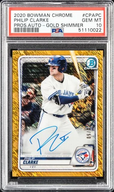 2020 Bowman Chrome Philip Clarke Prospect Autographs Gold Shimmer #CPAPC card image