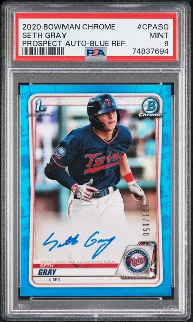 2020 Bowman Chrome Prospect Autographs Blue Refractor Cpasg Seth Gray #no-number card image