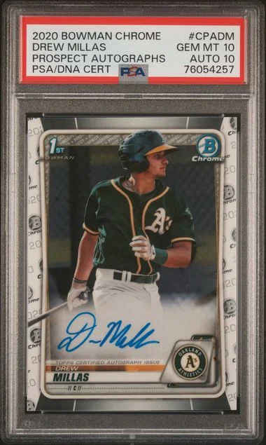2020 Bowman Chrome Prospect Autographs Cpadm Drew Millas #no-number card image