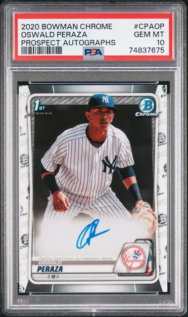 2020 Bowman Chrome Prospect Autographs Cpaop Oswald Peraza #no-number card image